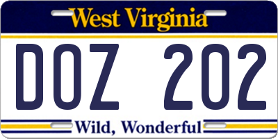 WV license plate DOZ202