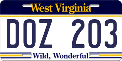 WV license plate DOZ203