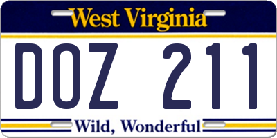 WV license plate DOZ211
