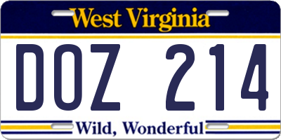 WV license plate DOZ214