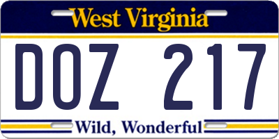 WV license plate DOZ217