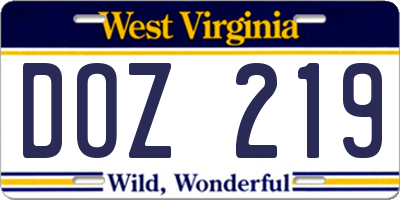 WV license plate DOZ219