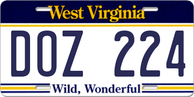 WV license plate DOZ224
