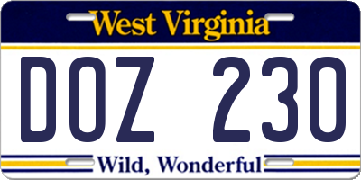 WV license plate DOZ230