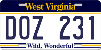 WV license plate DOZ231