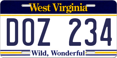 WV license plate DOZ234