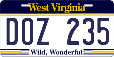 WV license plate DOZ235