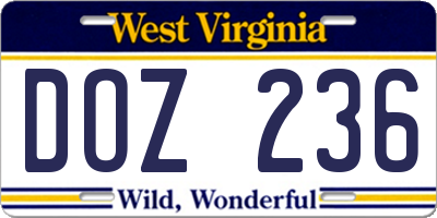 WV license plate DOZ236