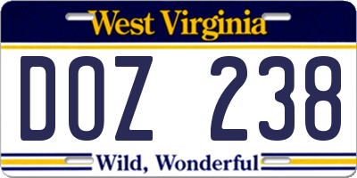 WV license plate DOZ238