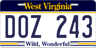 WV license plate DOZ243