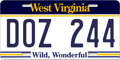 WV license plate DOZ244