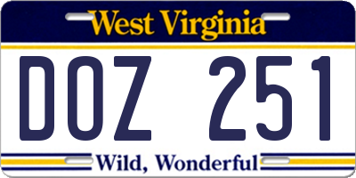 WV license plate DOZ251