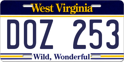 WV license plate DOZ253