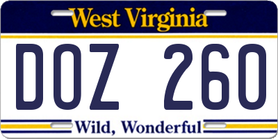 WV license plate DOZ260