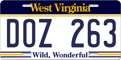 WV license plate DOZ263