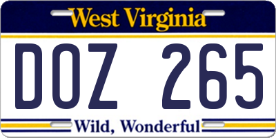 WV license plate DOZ265