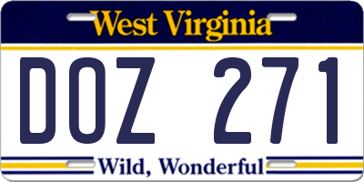 WV license plate DOZ271