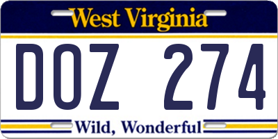 WV license plate DOZ274