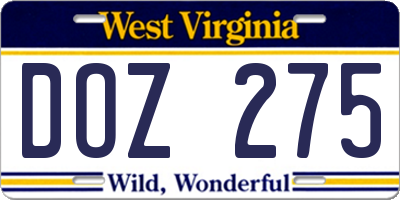 WV license plate DOZ275
