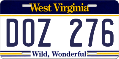 WV license plate DOZ276