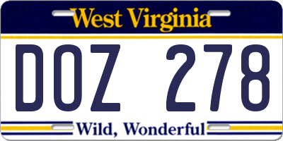 WV license plate DOZ278