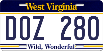 WV license plate DOZ280