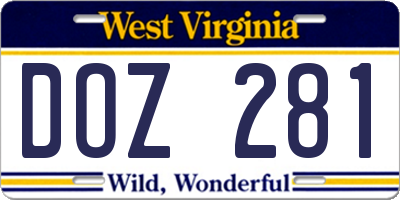 WV license plate DOZ281