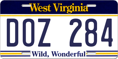 WV license plate DOZ284
