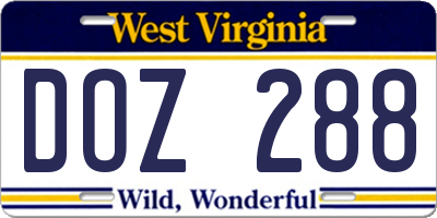 WV license plate DOZ288