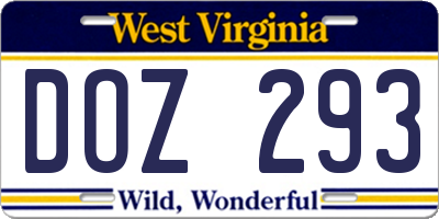 WV license plate DOZ293