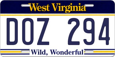 WV license plate DOZ294