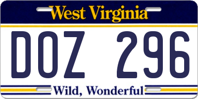 WV license plate DOZ296