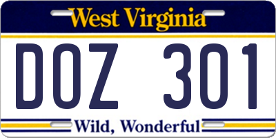 WV license plate DOZ301