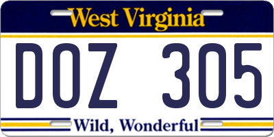 WV license plate DOZ305