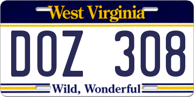 WV license plate DOZ308
