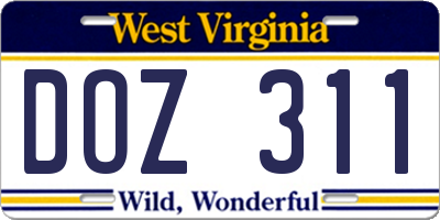 WV license plate DOZ311