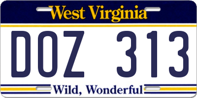 WV license plate DOZ313