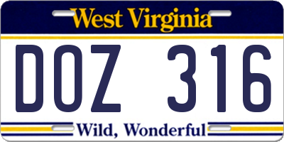 WV license plate DOZ316