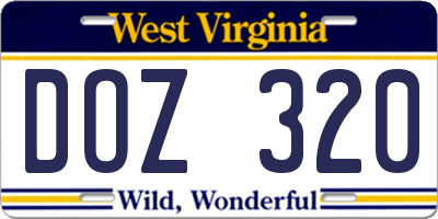 WV license plate DOZ320