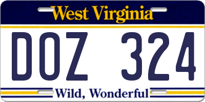 WV license plate DOZ324