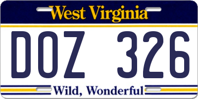 WV license plate DOZ326