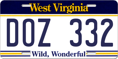 WV license plate DOZ332