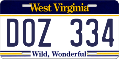 WV license plate DOZ334