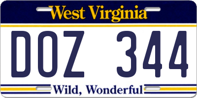 WV license plate DOZ344