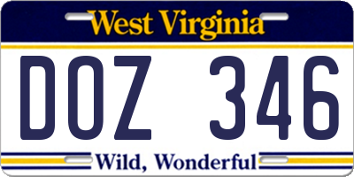 WV license plate DOZ346