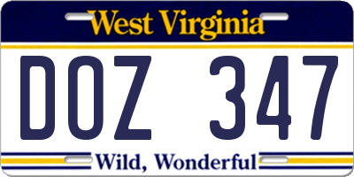 WV license plate DOZ347