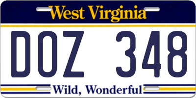WV license plate DOZ348
