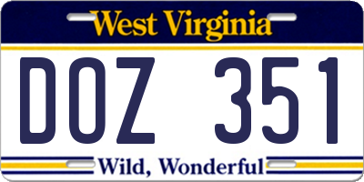 WV license plate DOZ351