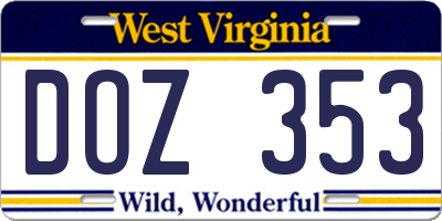 WV license plate DOZ353