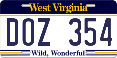 WV license plate DOZ354